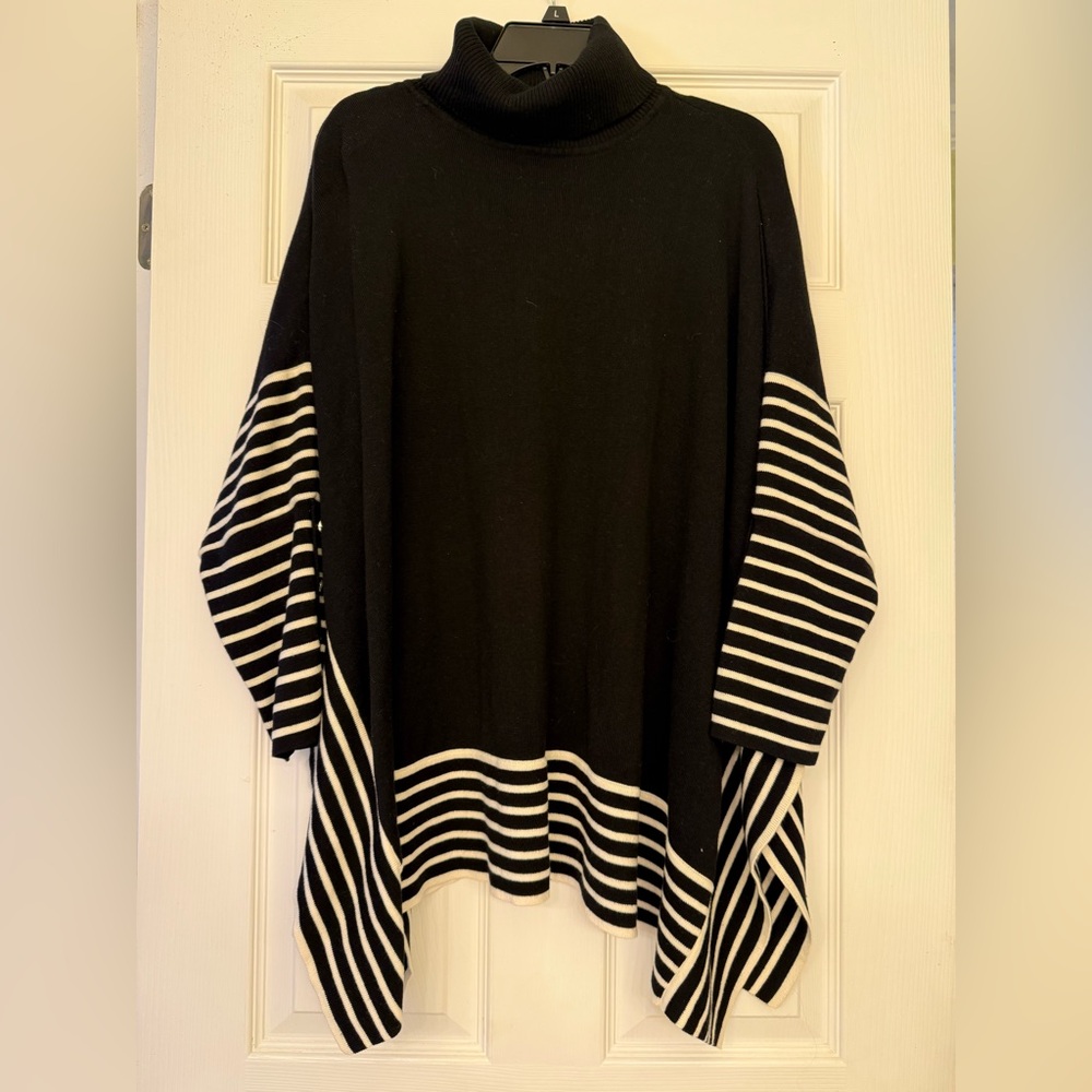 The Limited Black and White Striped Poncho